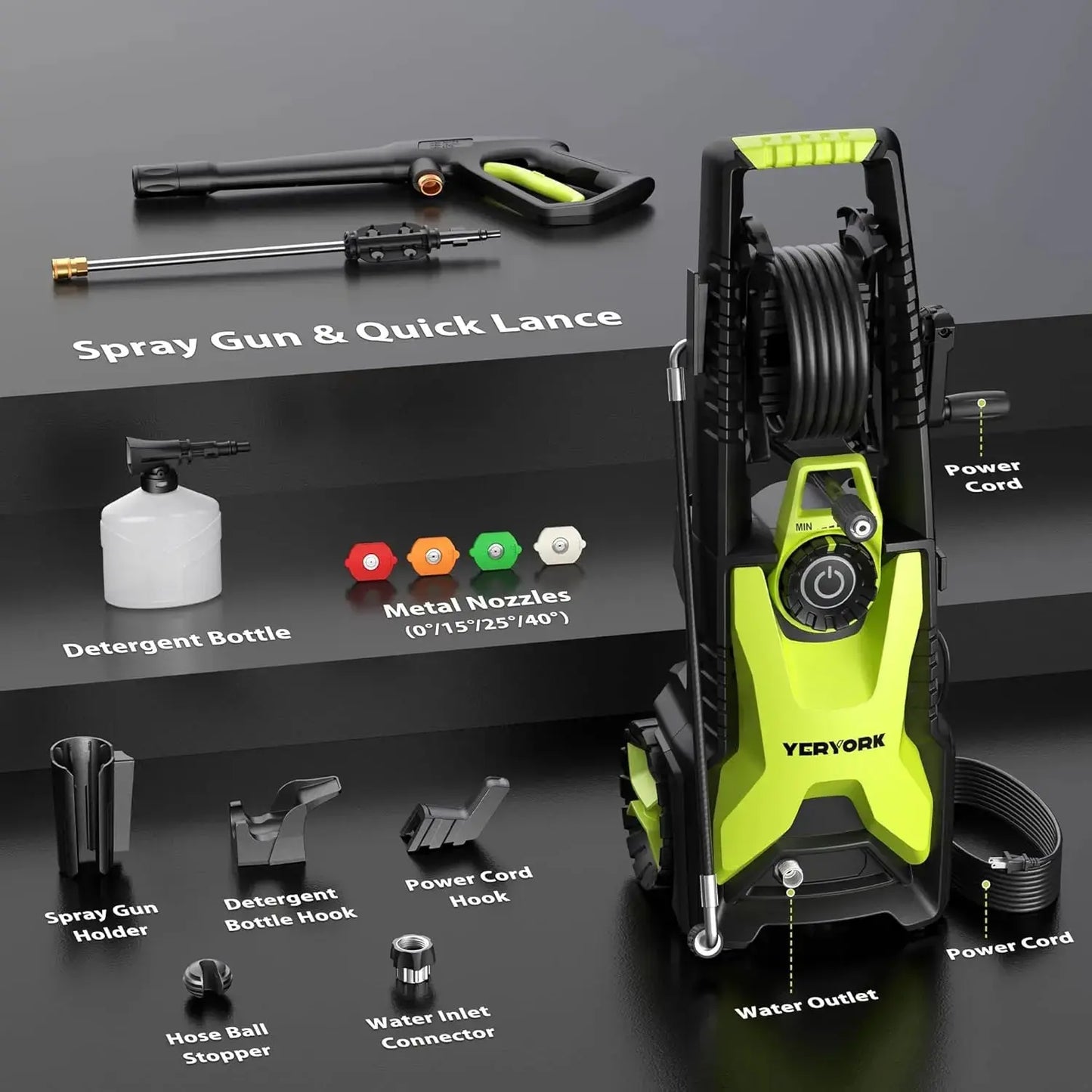 Yeryork 5000 PSI 2.5 GPM Electric Pressure Washer with Adjustable Pressure & Hose Reel