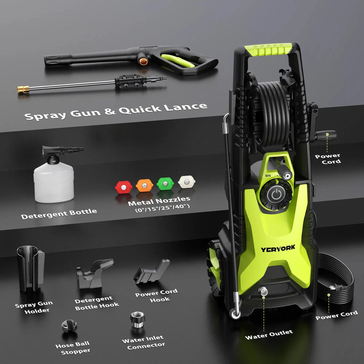 Yeryork 5000 PSI 2.5 GPM Electric Pressure Washer with Adjustable Pressure & Hose Reel