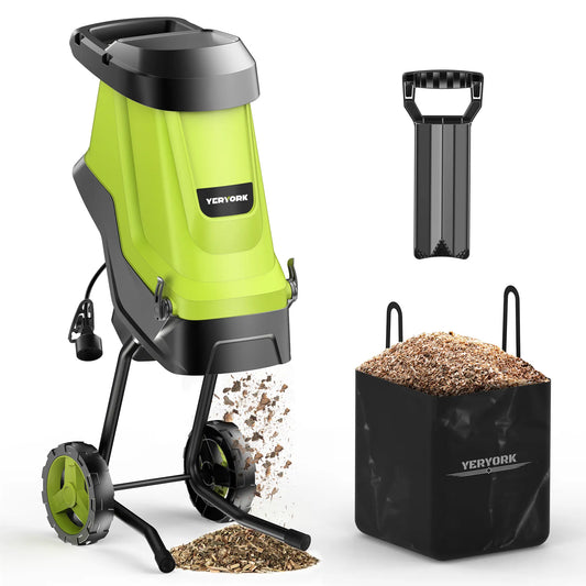 15-Amp Electric Wood Chipper with 1.8" Feed Hopper 45L Collection Bag - YERYORK 