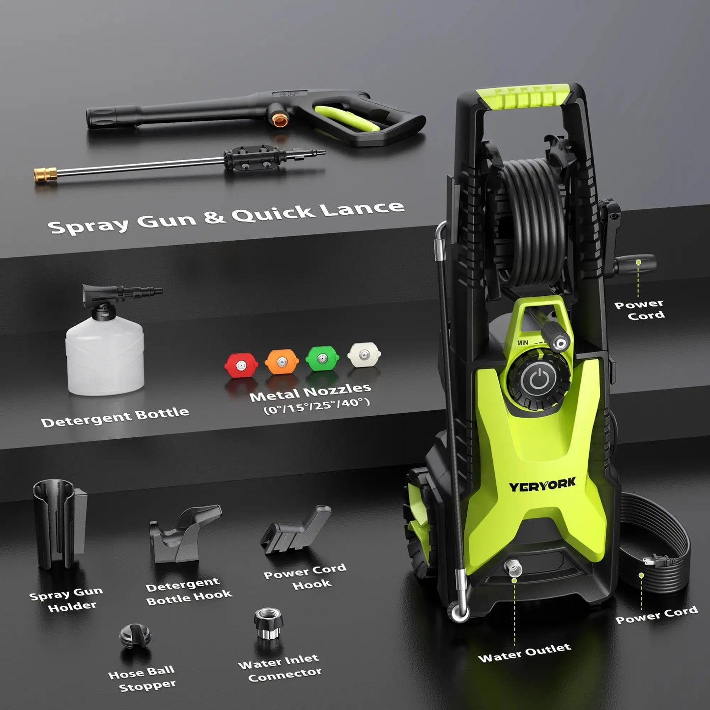 Yeryork 5000 PSI 2.5 GPM Electric Pressure Washer with Adjustable Pressure & Hose Reel 