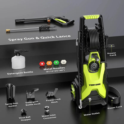 Yeryork 5000 PSI 2.5 GPM Electric Pressure Washer with Adjustable Pressure & Hose Reel 