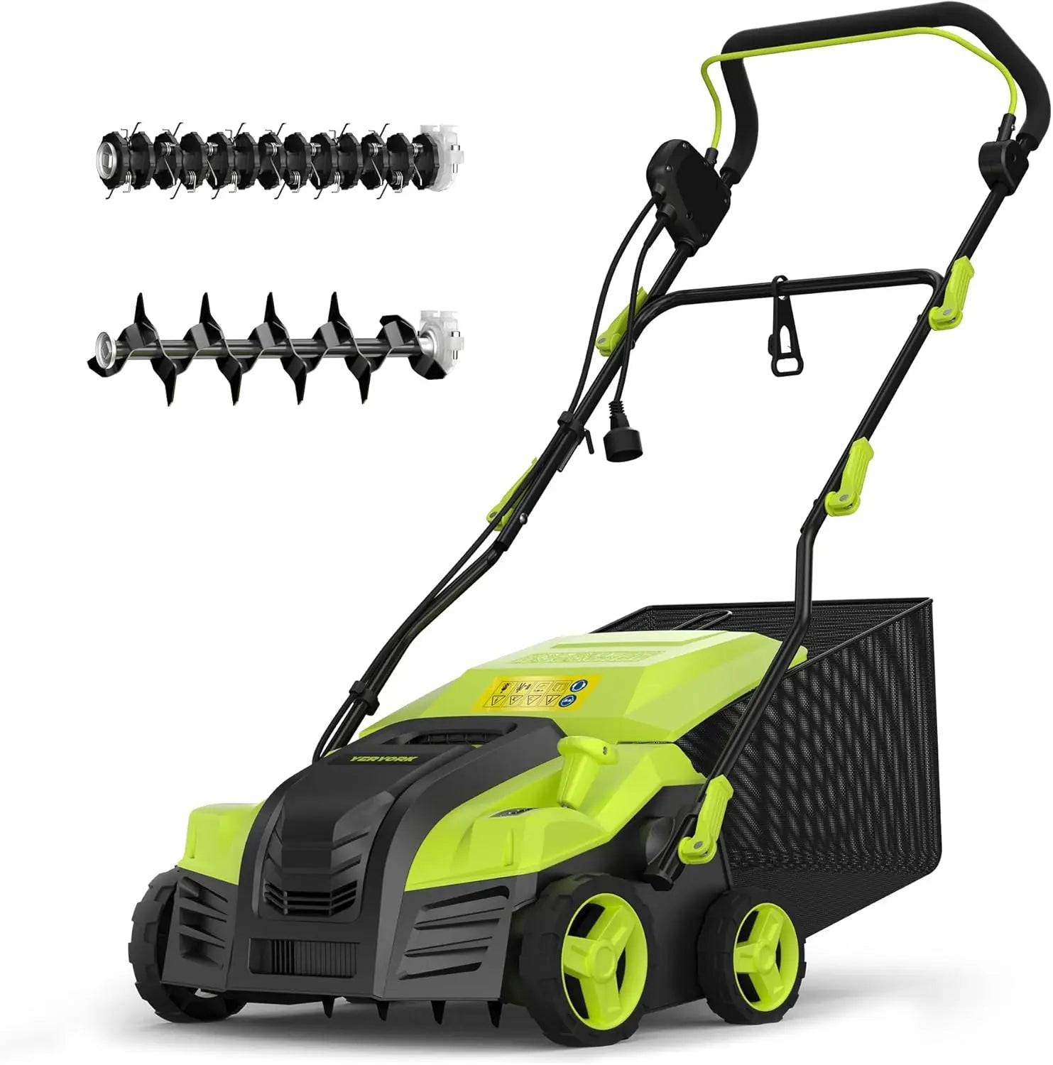 16-Inch Electric Dethatcher & Scarifier  2-in-1 Lawn Dethatcher 15 AMP Motor - YERYORK