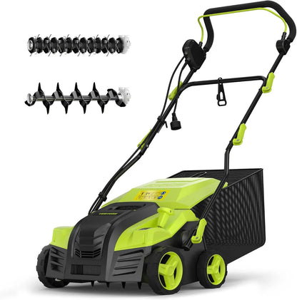 16-Inch Electric Dethatcher & Scarifier  2-in-1 Lawn Dethatcher 15 AMP Motor - YERYORK