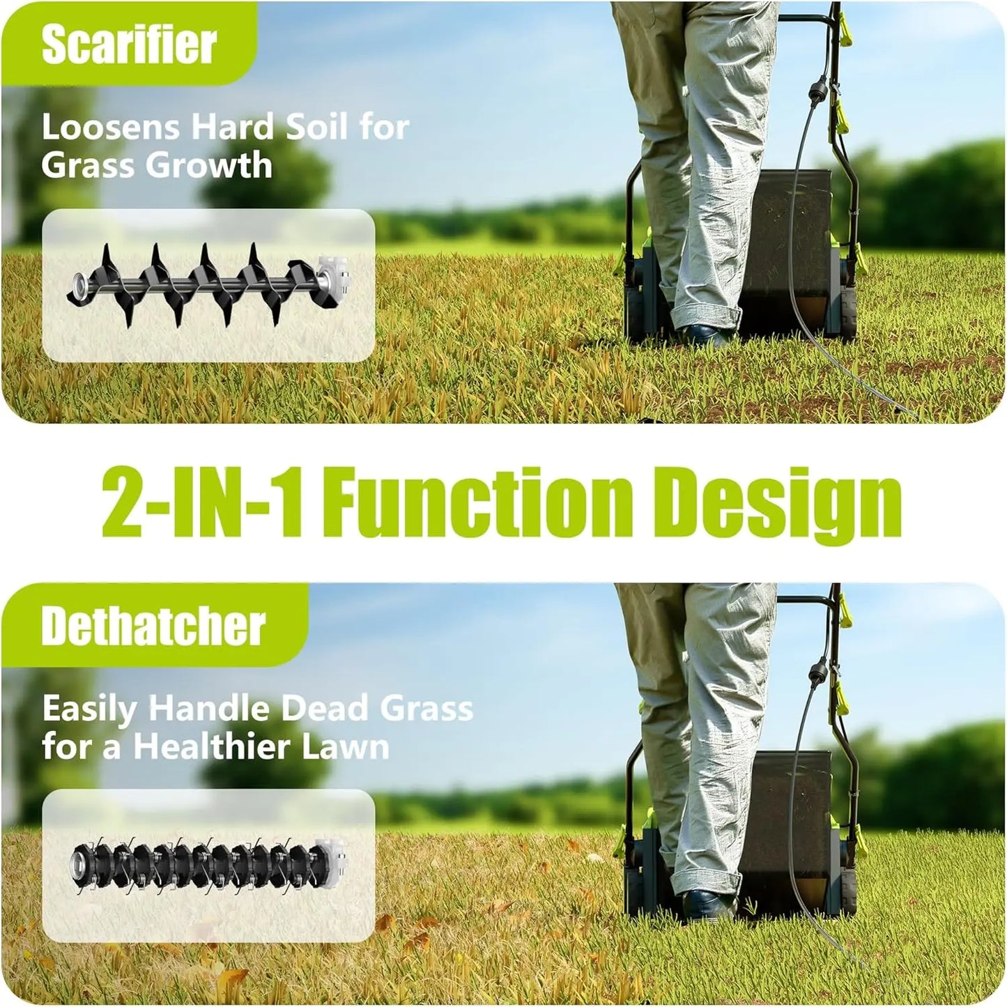 Electric Dethatcher & Scarifier  2-in-1 function design - YERYORK