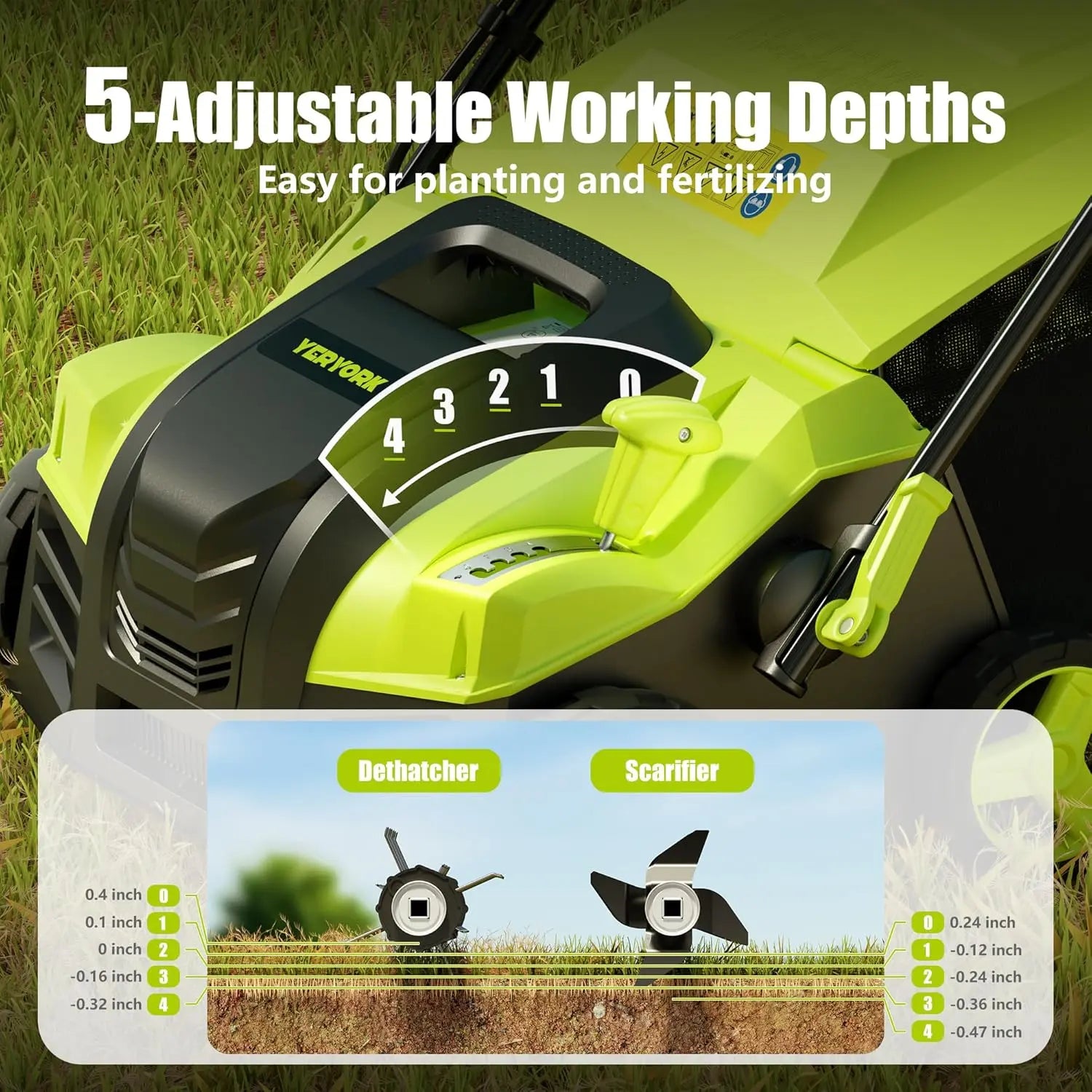 Electric Dethatcher & Scarifier  5 adjustable working depths - YERYORK