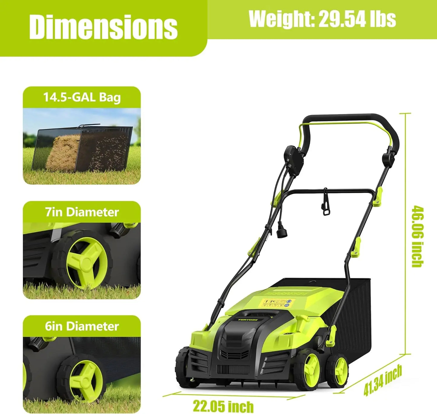 Electric Dethatcher & Scarifier dimensions - YERYORK