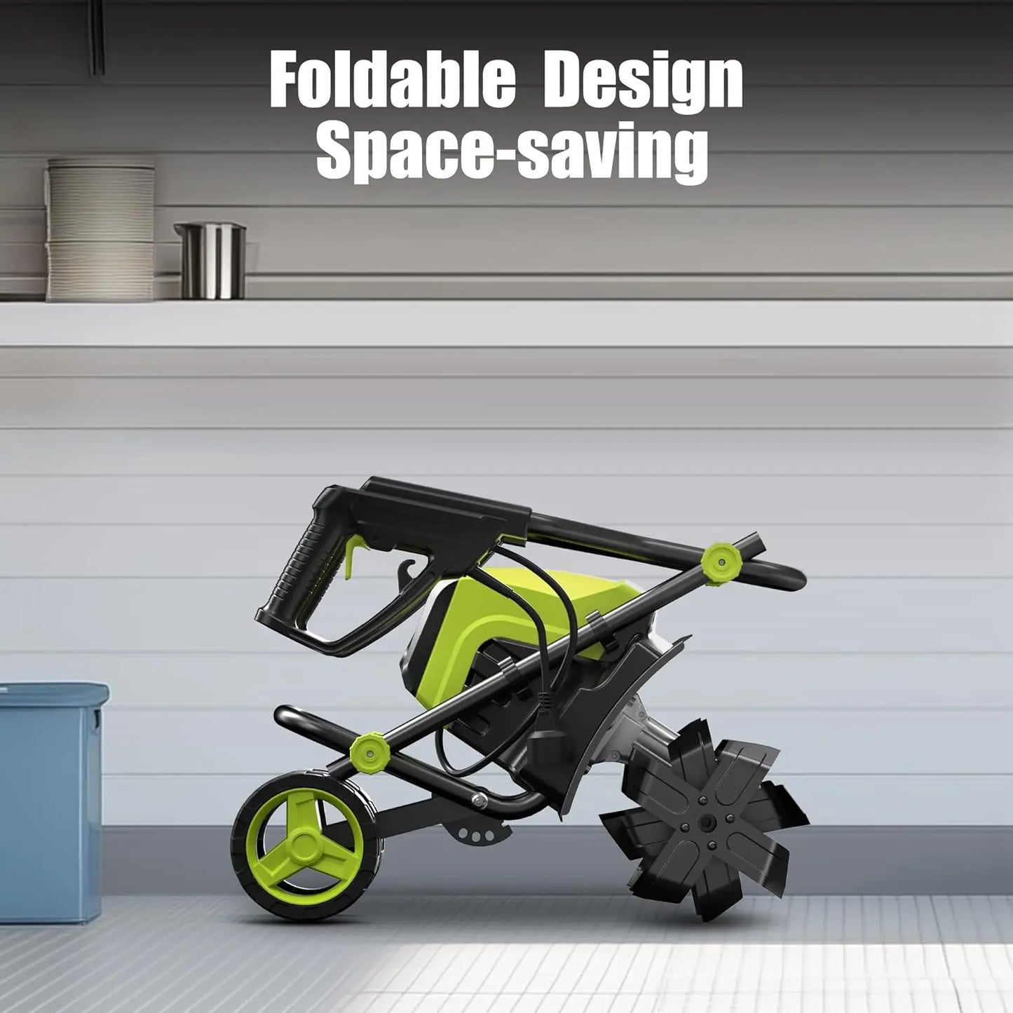 15 Amp Electric Tiller foldable design space saving - YERYORK