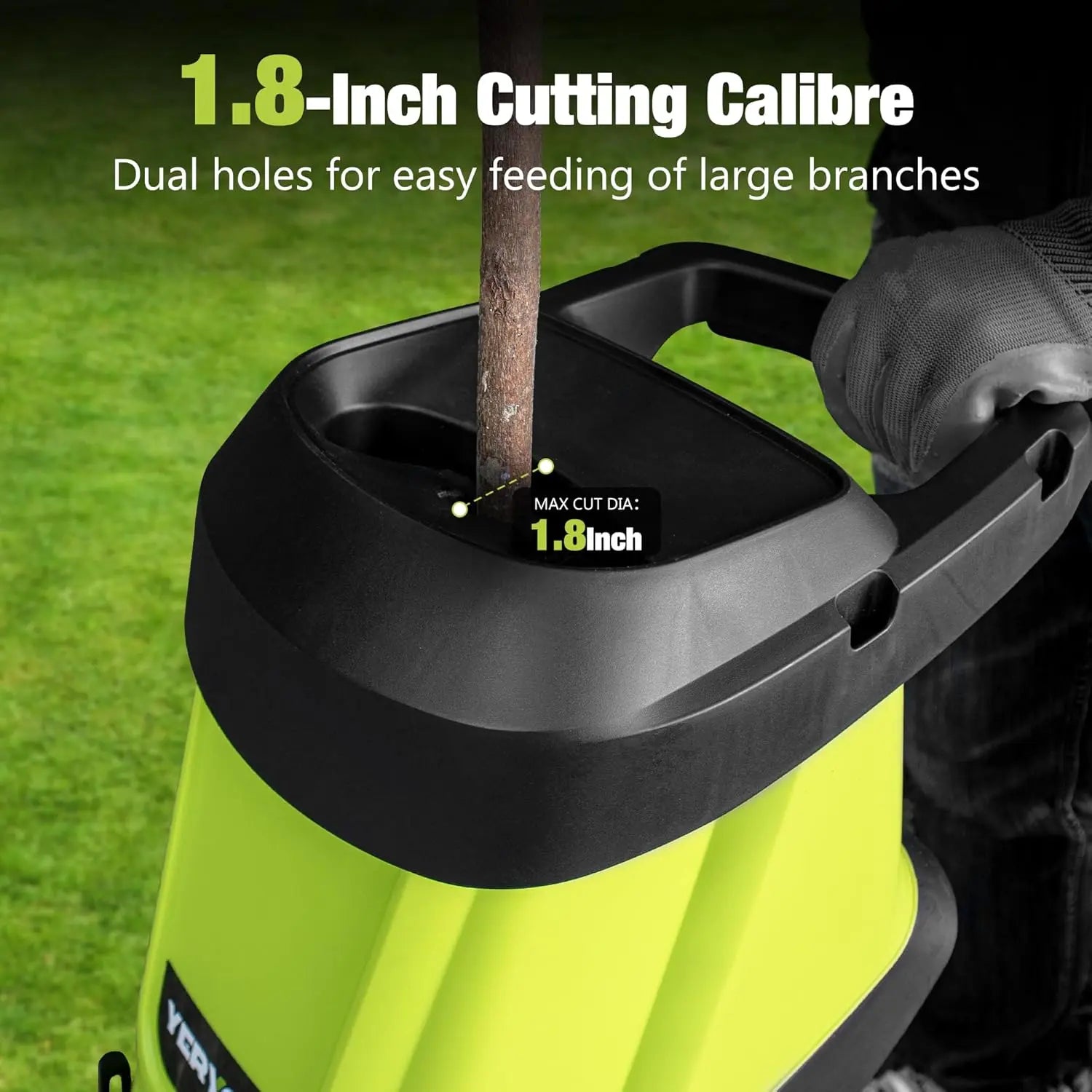 15-Amp Electric Wood Chipper with 1.8" Feed Hopper 45L Collection Bag - YERYORK 