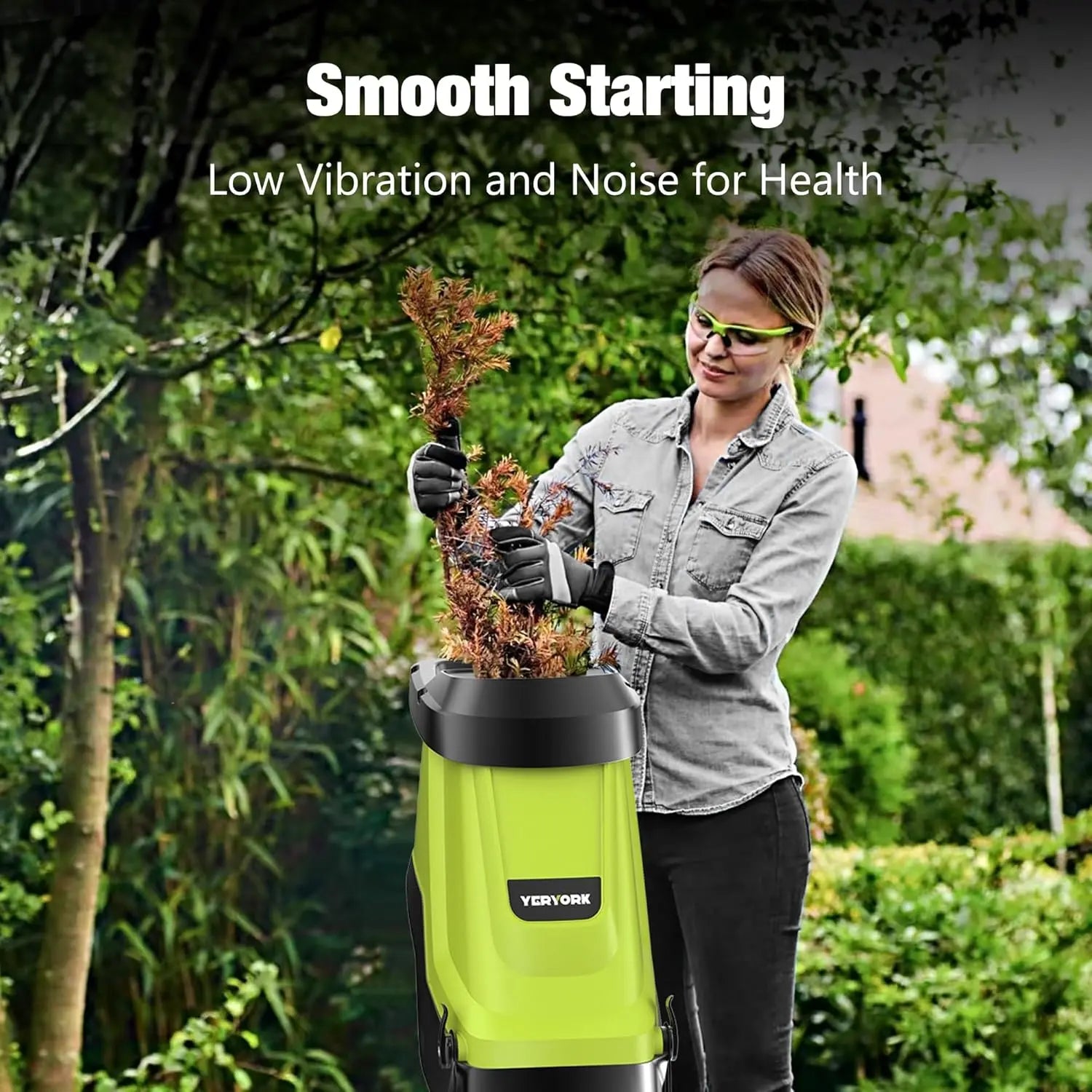 15-Amp Electric Wood Chipper with 1.8" Feed Hopper 45L Collection Bag - YERYORK 